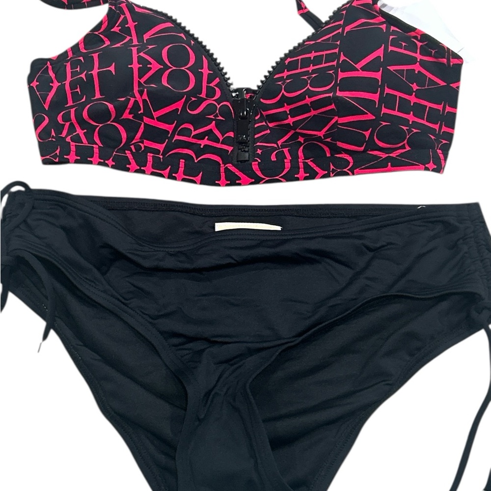 Michael Kors Women’s Black & Hot Pink Logo Bandeau Bikini Set small